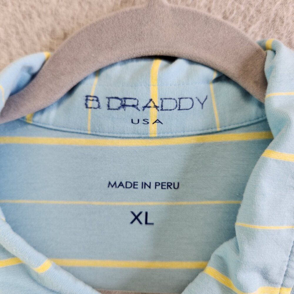 B Draddy Shirt Mens XL Blue Striped Golf Polo Pima Cotton Chest Pocket Comfy - Picture 9 of 15